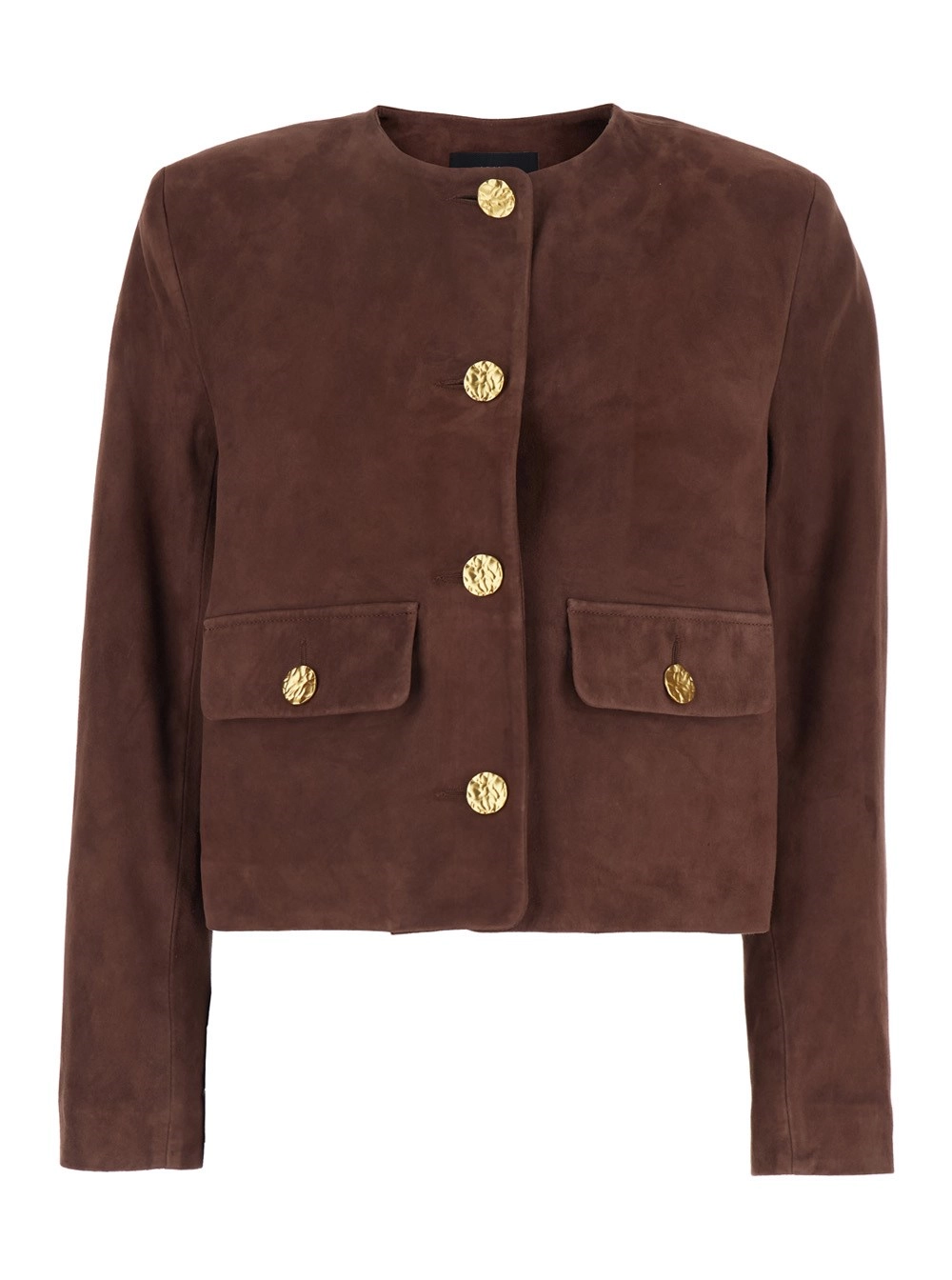 Arma Giubbotto 'Lorenne' con Scollo Rotondo e Tasche Applicate sul Fronte in Suede Marrone Donna