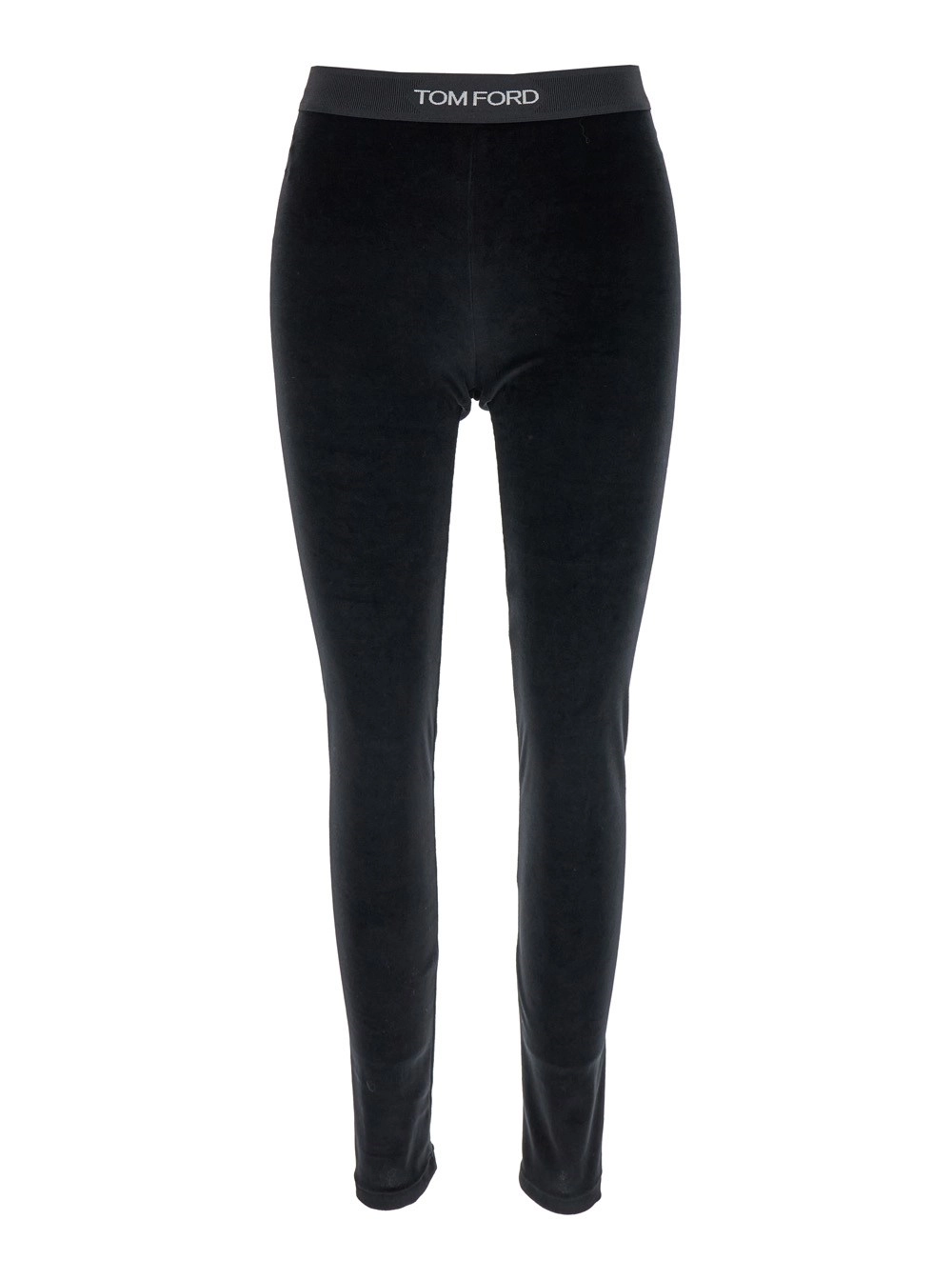 Tom Ford Leggings con Vita Elasticizzata con Logo Lettering in Velluto Neri Donna