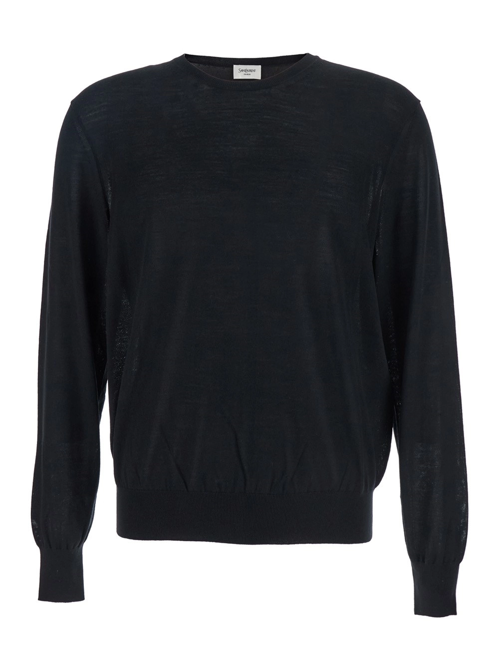 Saint Laurent Maglione Girocollo con Cassandre in Cashmere Nero Uomo