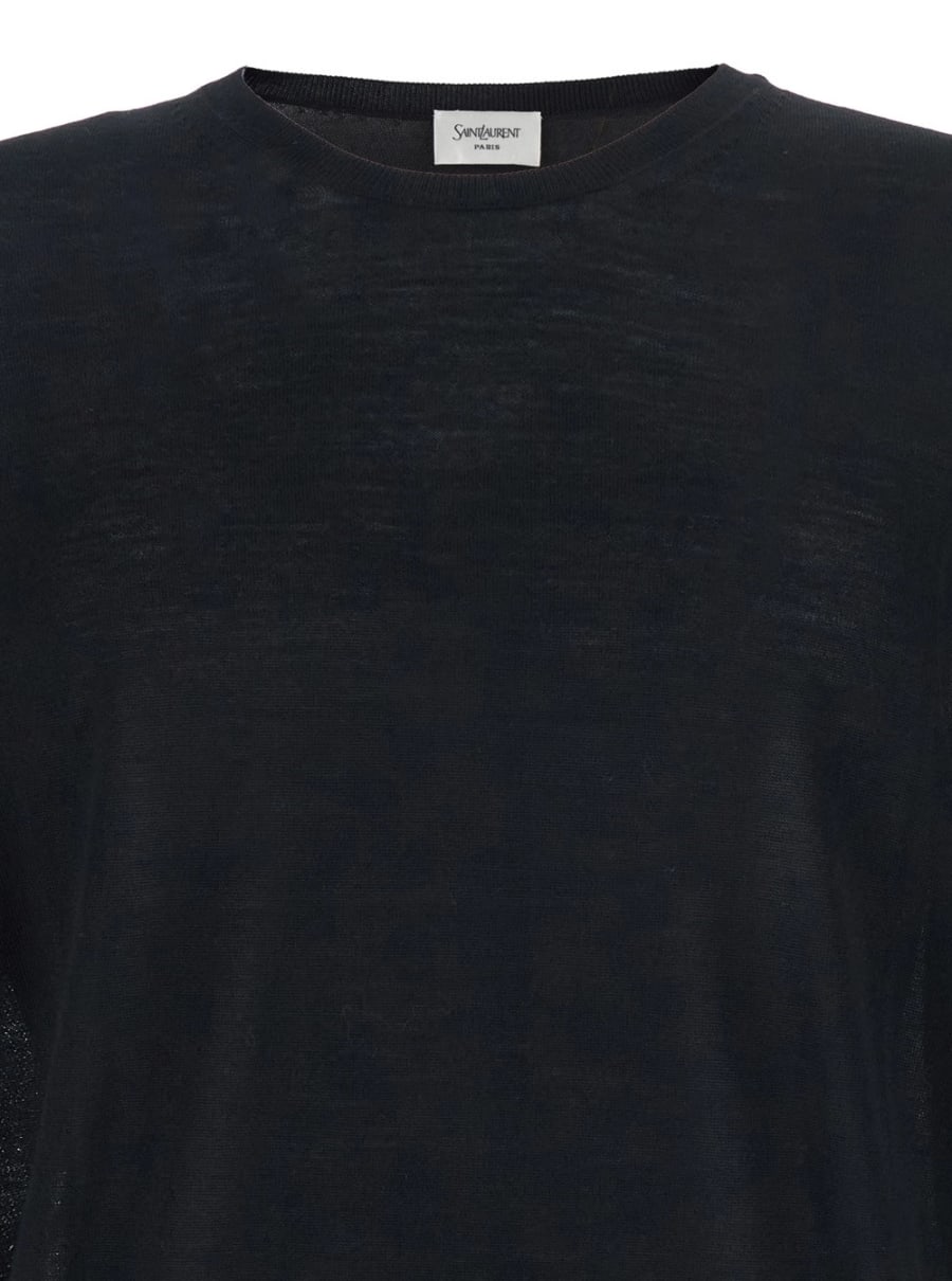 Saint Laurent Maglione Girocollo con Cassandre in Cashmere Nero Uomo, view 3