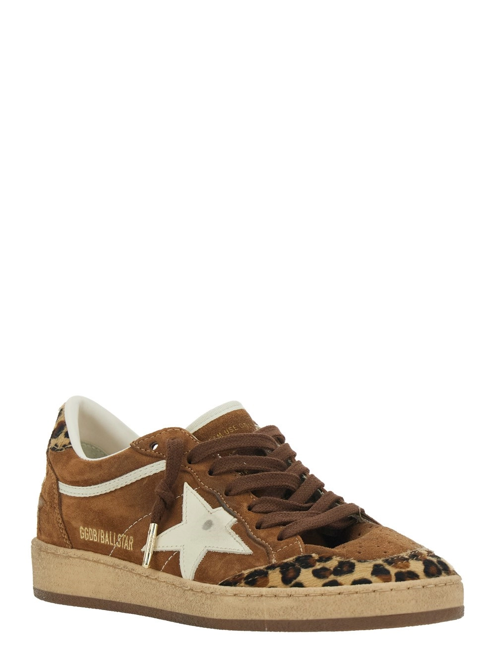 Golden Goose Sneaker 'Ballstar' Low Top con Patch a Stella con Glitter e Stampa Animalier in Pelle Scamosciata Marrone Donna, view 2
