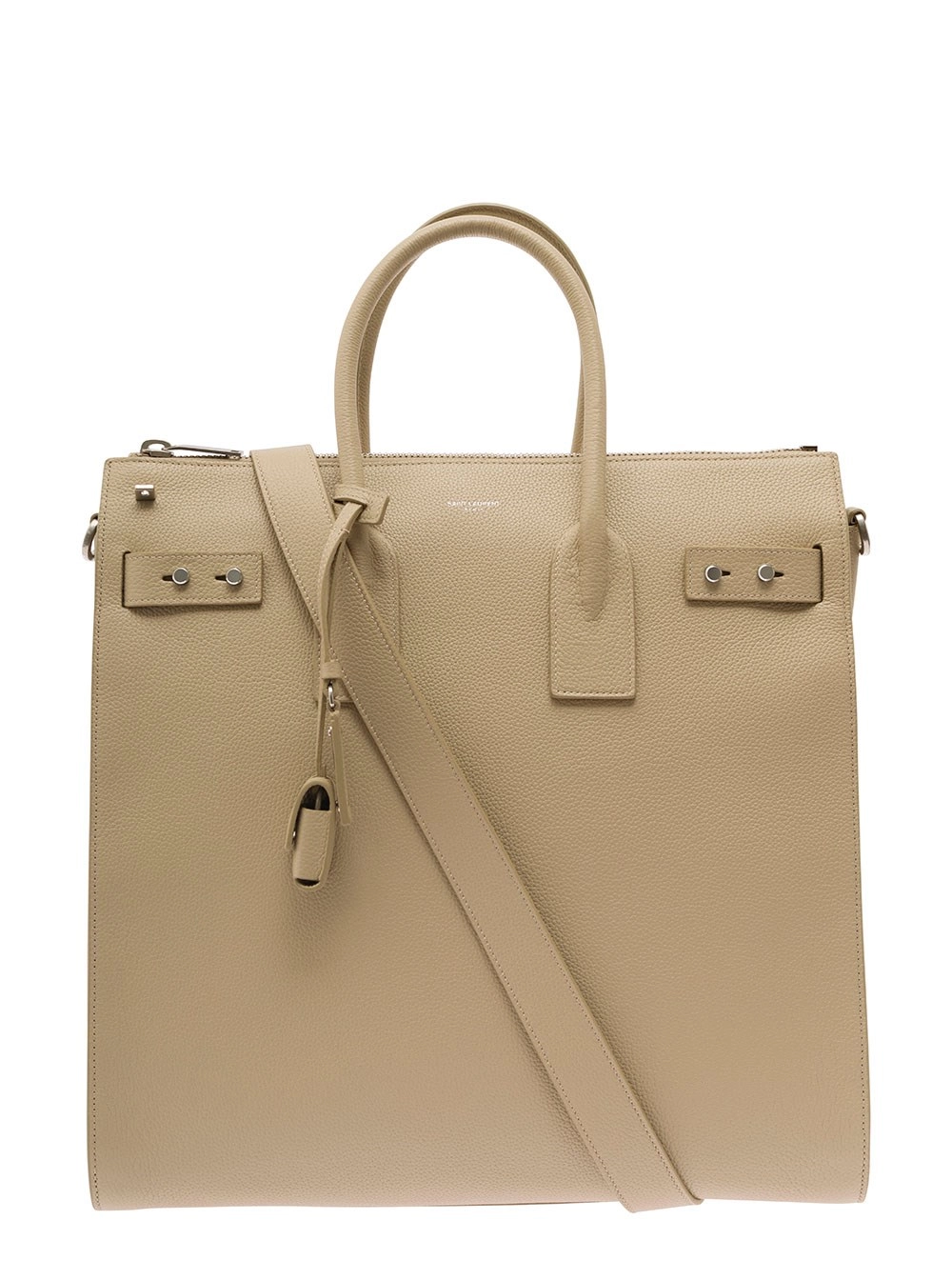 Saint Laurent Borsa Tote 'Sac de Jour' con Logo Goffrato in Pelle Martellata Beige Uomo