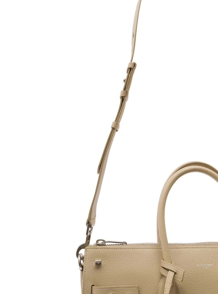 Saint Laurent Borsa Tote 'Sac de Jour' con Logo Goffrato in Pelle Martellata Beige Uomo, view 3