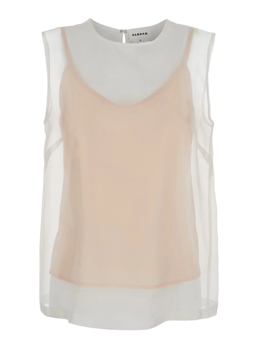 P.A.R.O.S.H. Blusa con Design Semi-Trasparente in Seta Bianca Donna