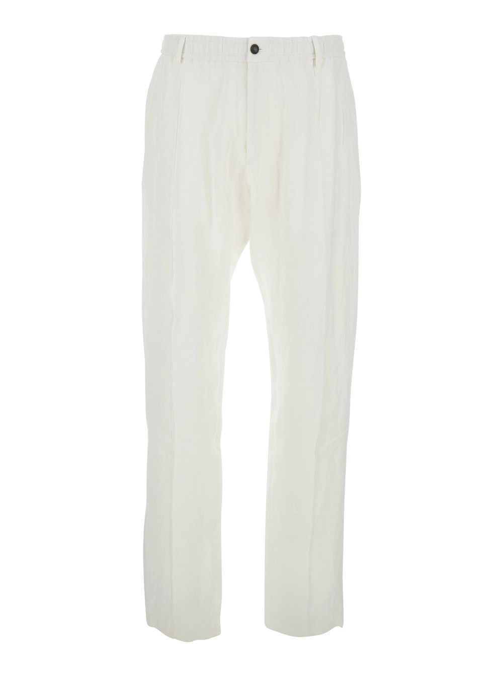 Emporio Armani Pantaloni Bianchi con Vita Elasticizzata in Lino Uomo