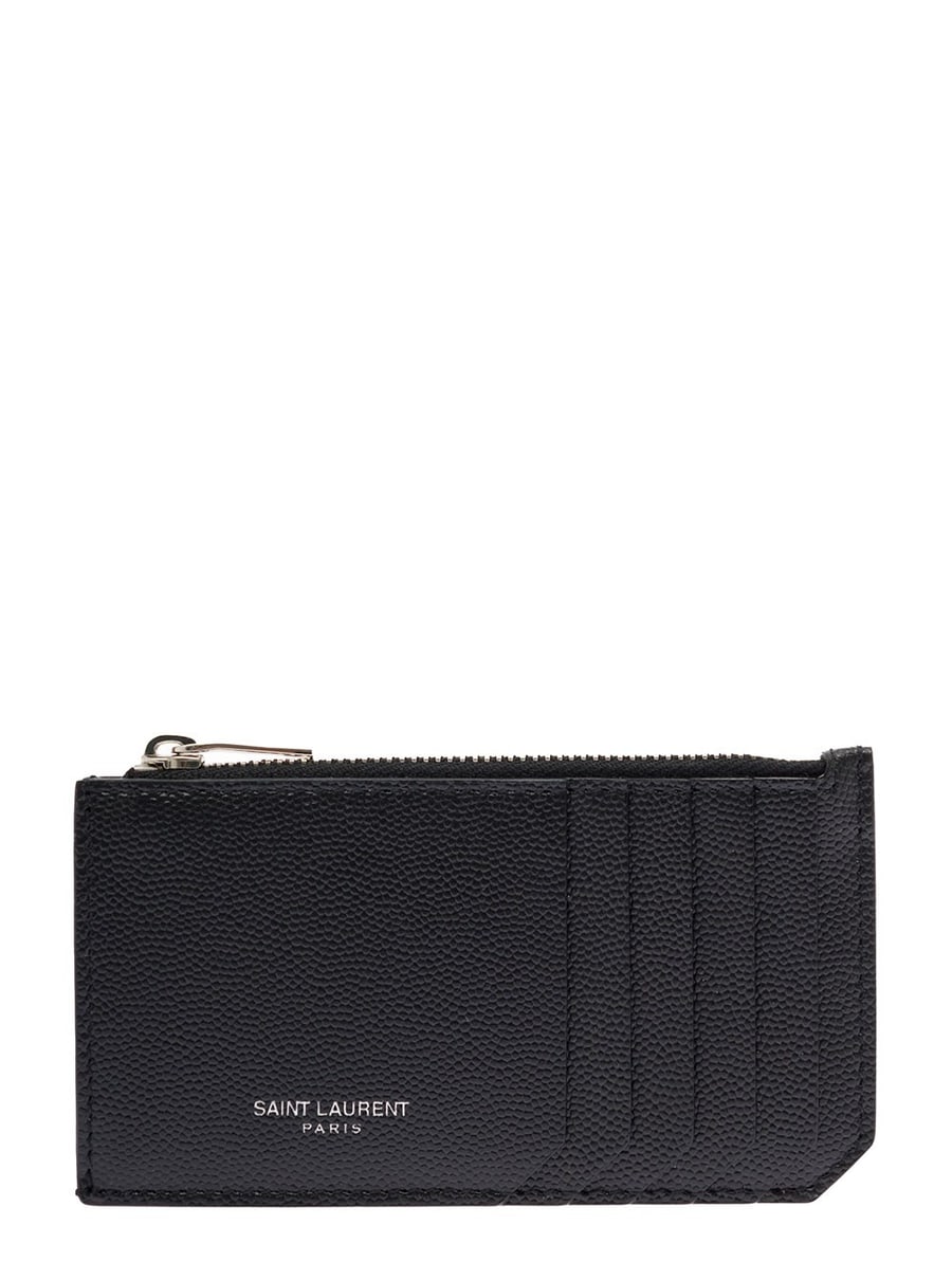 Saint Laurent Portacarte in Pelle Nera Saint Laurent Uomo