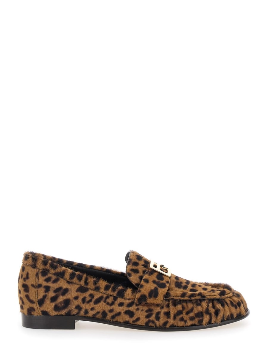 Fendi Mocassini con Placca FF sul Fronte e Motivo Animalier in Pelle Spazzolata Marrone Donna