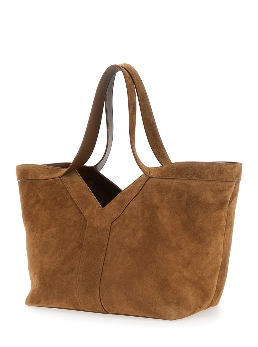 Saint Laurent Borsa Shopper 'YSL BO Y TOTE BAG S' con logo sul fronte in Pelle Beige Donna, view 2