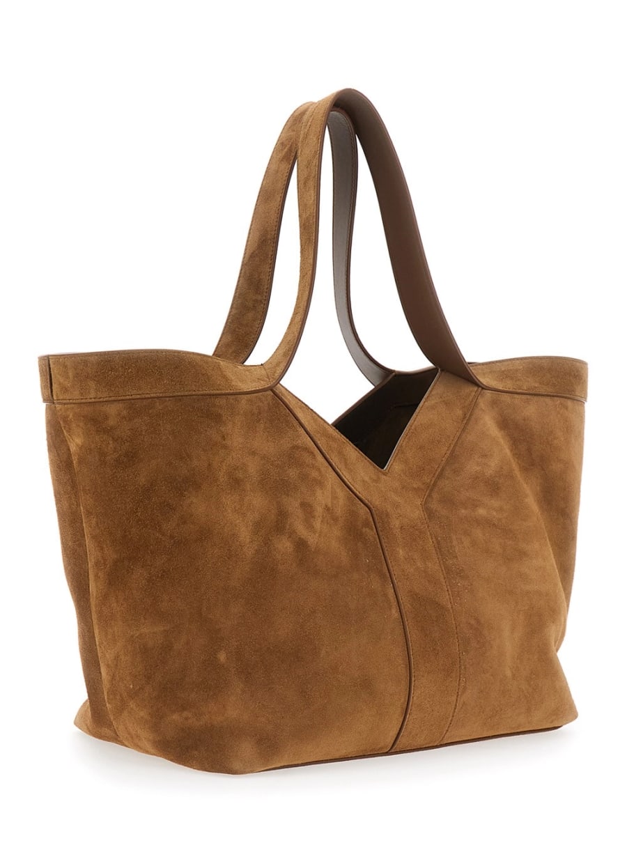 Saint Laurent Borsa Shopper 'YSL BO Y TOTE BAG S' con logo sul fronte in Pelle Beige Donna, view 3