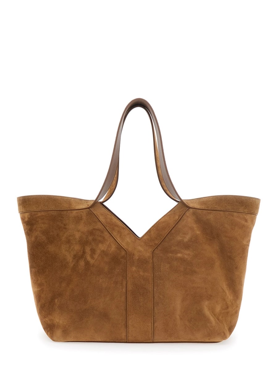 Saint Laurent Borsa Shopper 'YSL BO Y TOTE BAG S' con logo sul fronte in Pelle Beige Donna, view 4