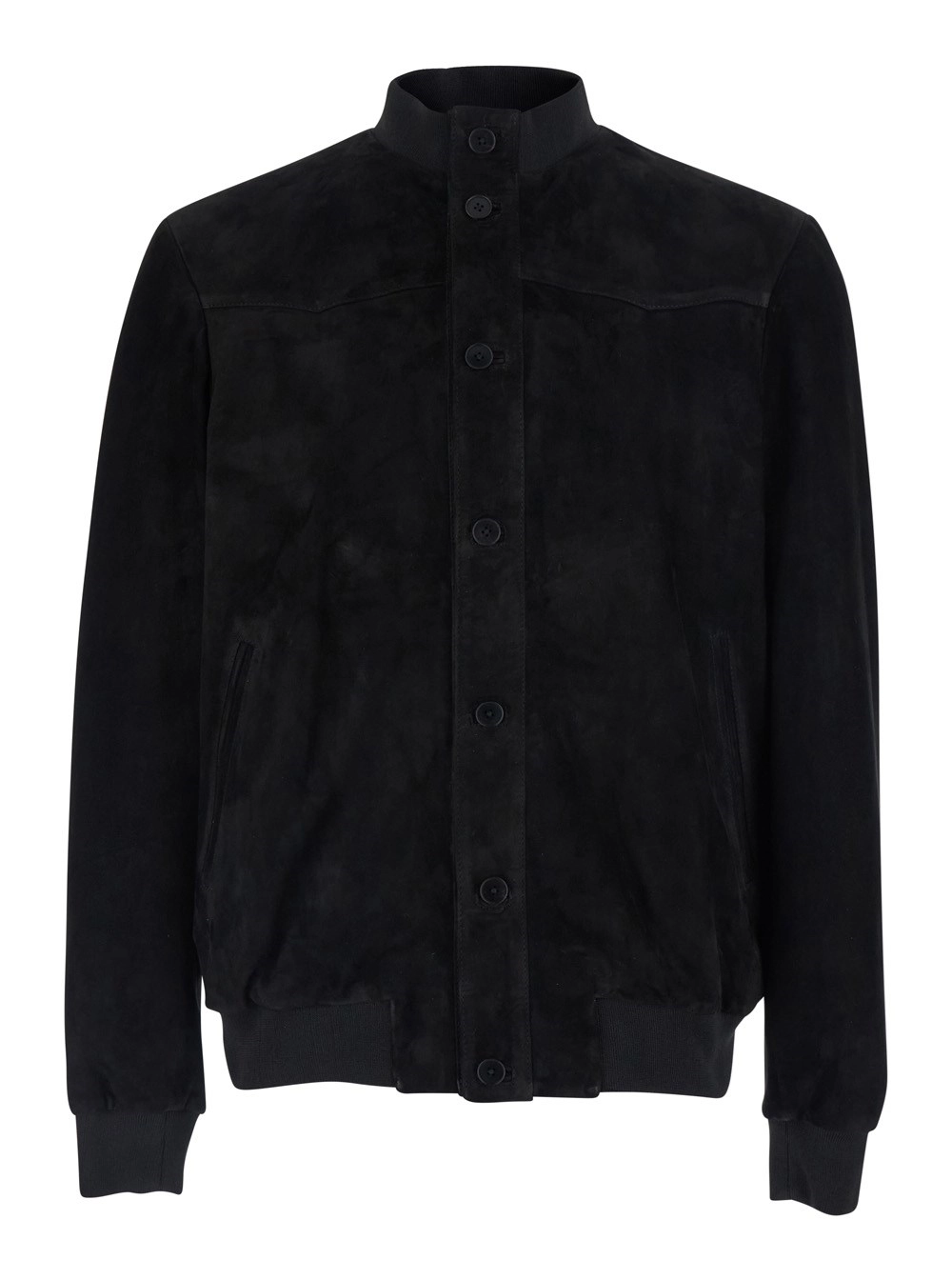 Low brand Giubbotto con Collo Alto e Chiusura con Bottoni in suede Nero Uomo