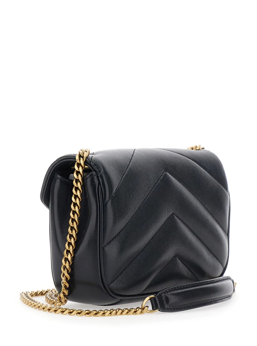 Saint Laurent Borsa a Tracolla 'Loulou' Mini con Placca Cassandre sul Fronte e Tracolla a Catena in Pelle Nera Donna, view 3