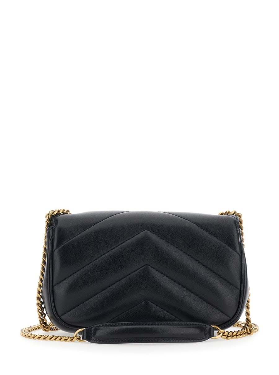 Saint Laurent Borsa a Tracolla 'Loulou' Mini con Placca Cassandre sul Fronte e Tracolla a Catena in Pelle Nera Donna, view 4