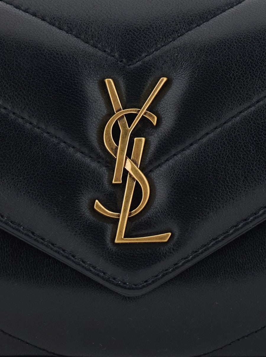 Saint Laurent Borsa a Tracolla 'Loulou' Mini con Placca Cassandre sul Fronte e Tracolla a Catena in Pelle Nera Donna, view 5