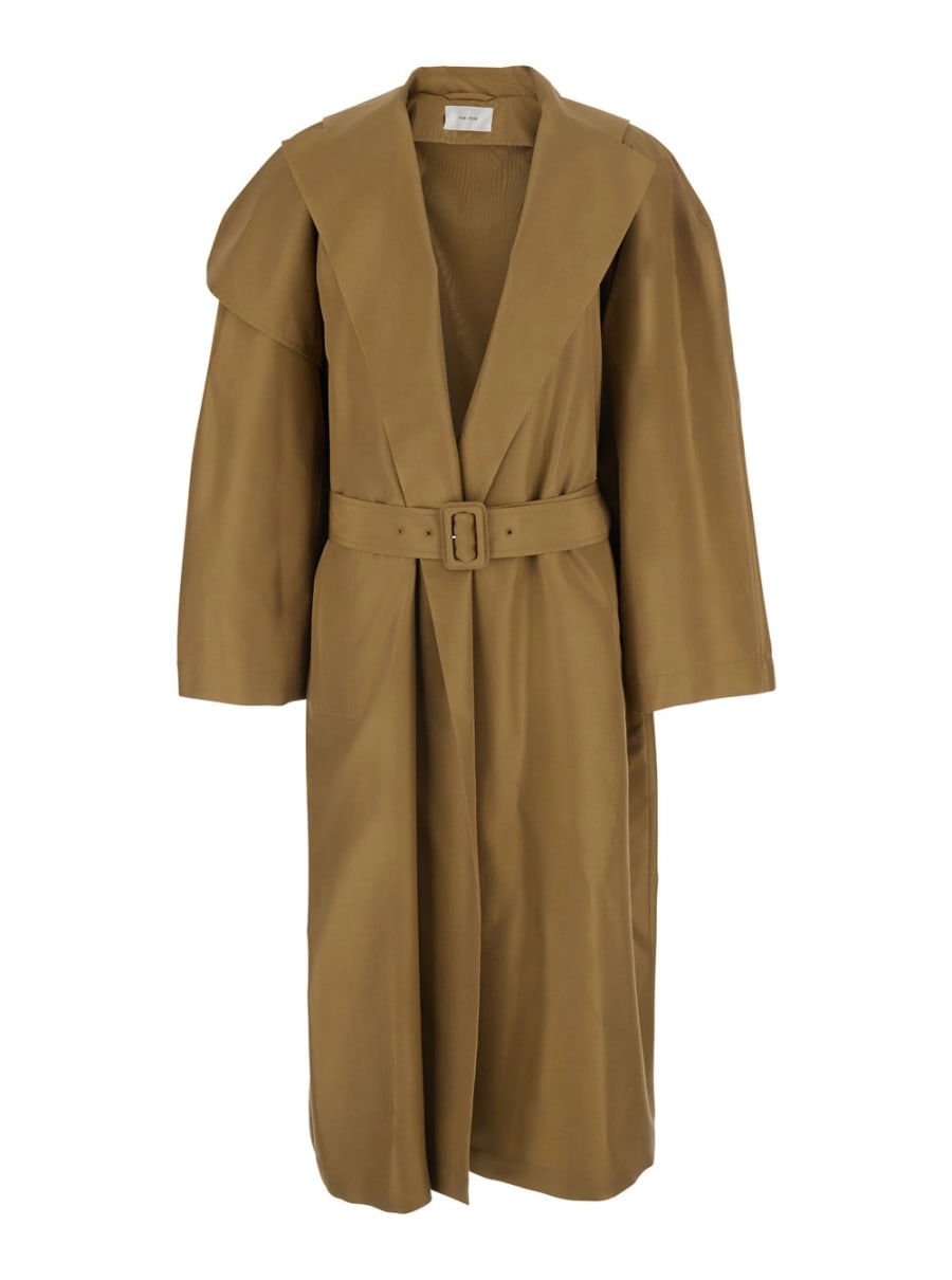 The Row Cappotto 'Amapola' Doppiopetto con Chiusura con Fibbia Removibile in Seta Beige Donna