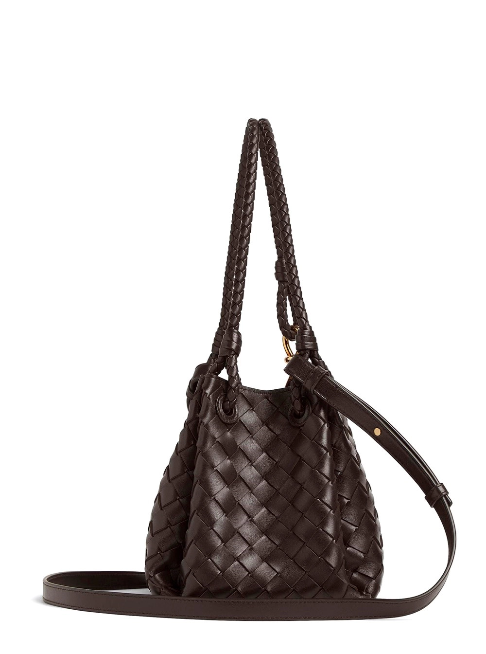 Bottega Veneta Borsa a Spalla 'Parachutte' con Dettaglio Knot e Motivo Intrecciato in Pelle Marrone Donna, view 2