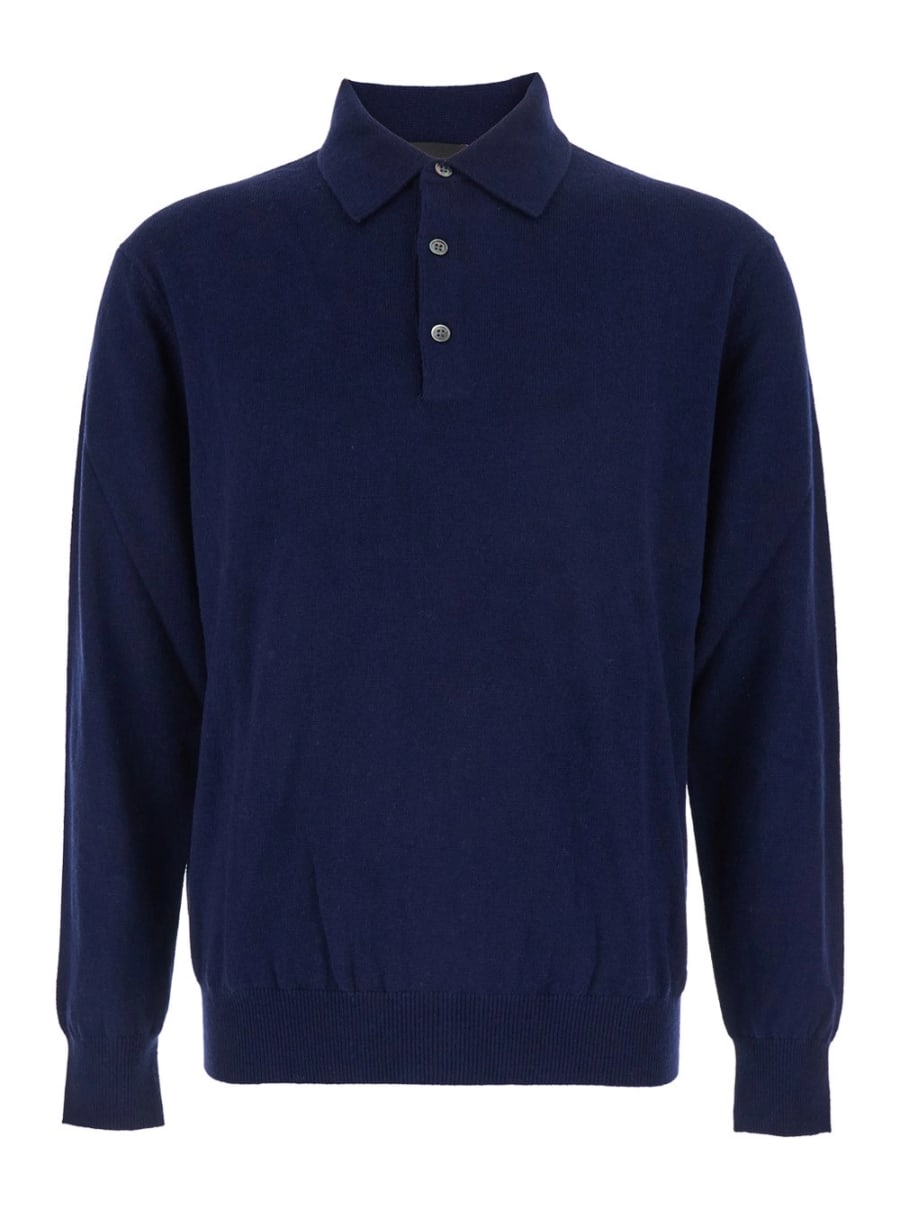 Leplain Maglia con Colletto Stile Polo e Maniche Lunghe in Misto Lana Blu Uomo