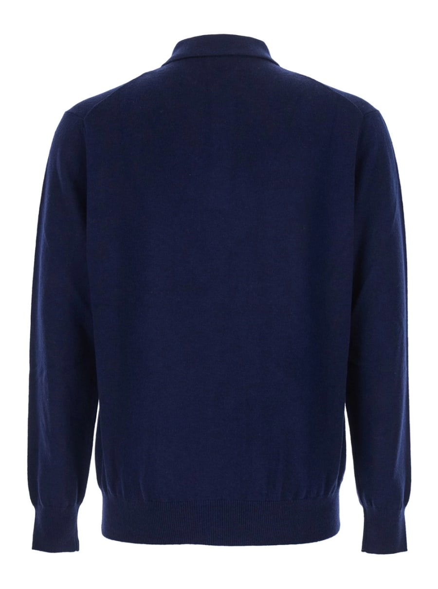 Leplain Maglia con Colletto Stile Polo e Maniche Lunghe in Misto Lana Blu Uomo, view 2
