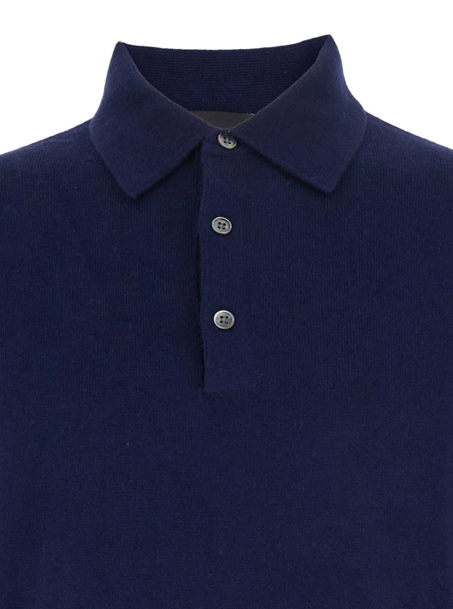 Leplain Maglia con Colletto Stile Polo e Maniche Lunghe in Misto Lana Blu Uomo, view 3