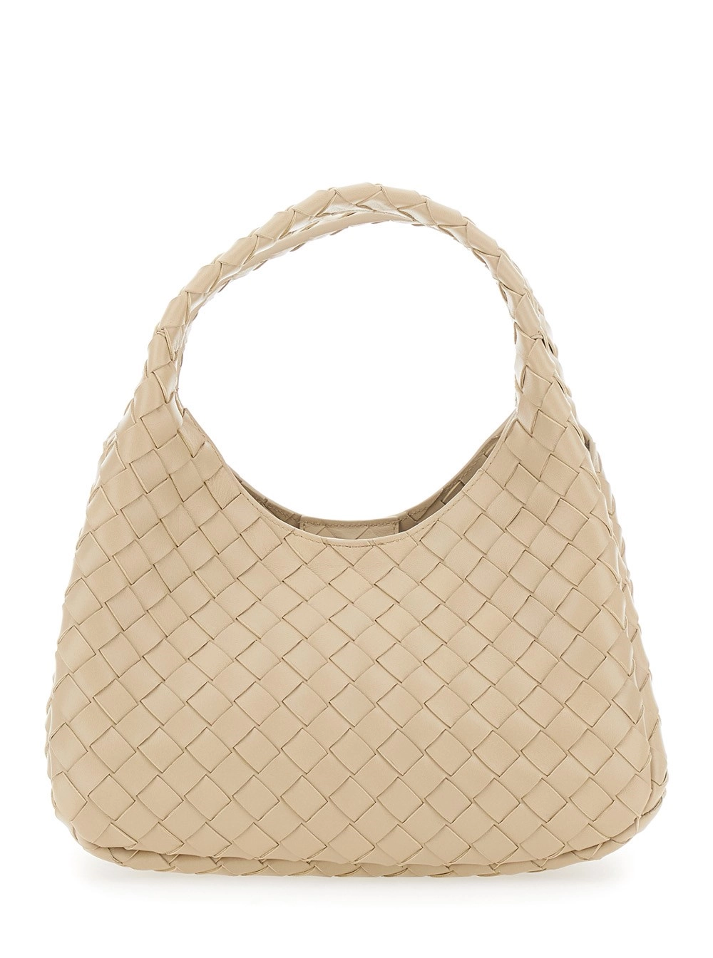Bottega Veneta Borsa a Spalla 'Campana' Piccola con Chiusura con Laccio e Motivo Intrecciato in Pelle Beige Donna