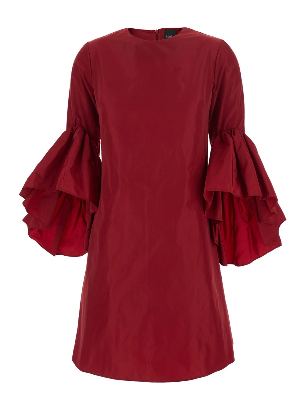 Leplain Abito Girocollo con Maniche Svasate Drappeggiate in Misto Seta Rosso Donna