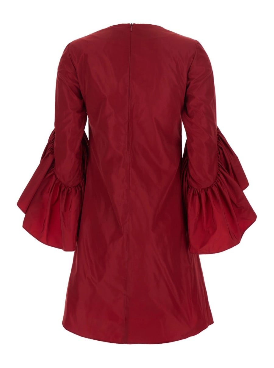 Leplain Abito Girocollo con Maniche Svasate Drappeggiate in Misto Seta Rosso Donna, view 2