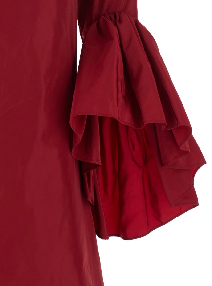 Leplain Abito Girocollo con Maniche Svasate Drappeggiate in Misto Seta Rosso Donna, view 3