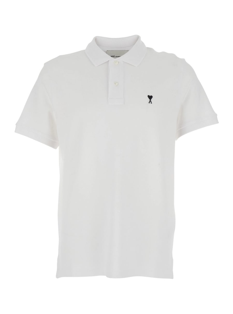 AMI Paris Polo con Ricamo ADC sul Fronte e Colletto Classico in Cotone Bianca Uomo