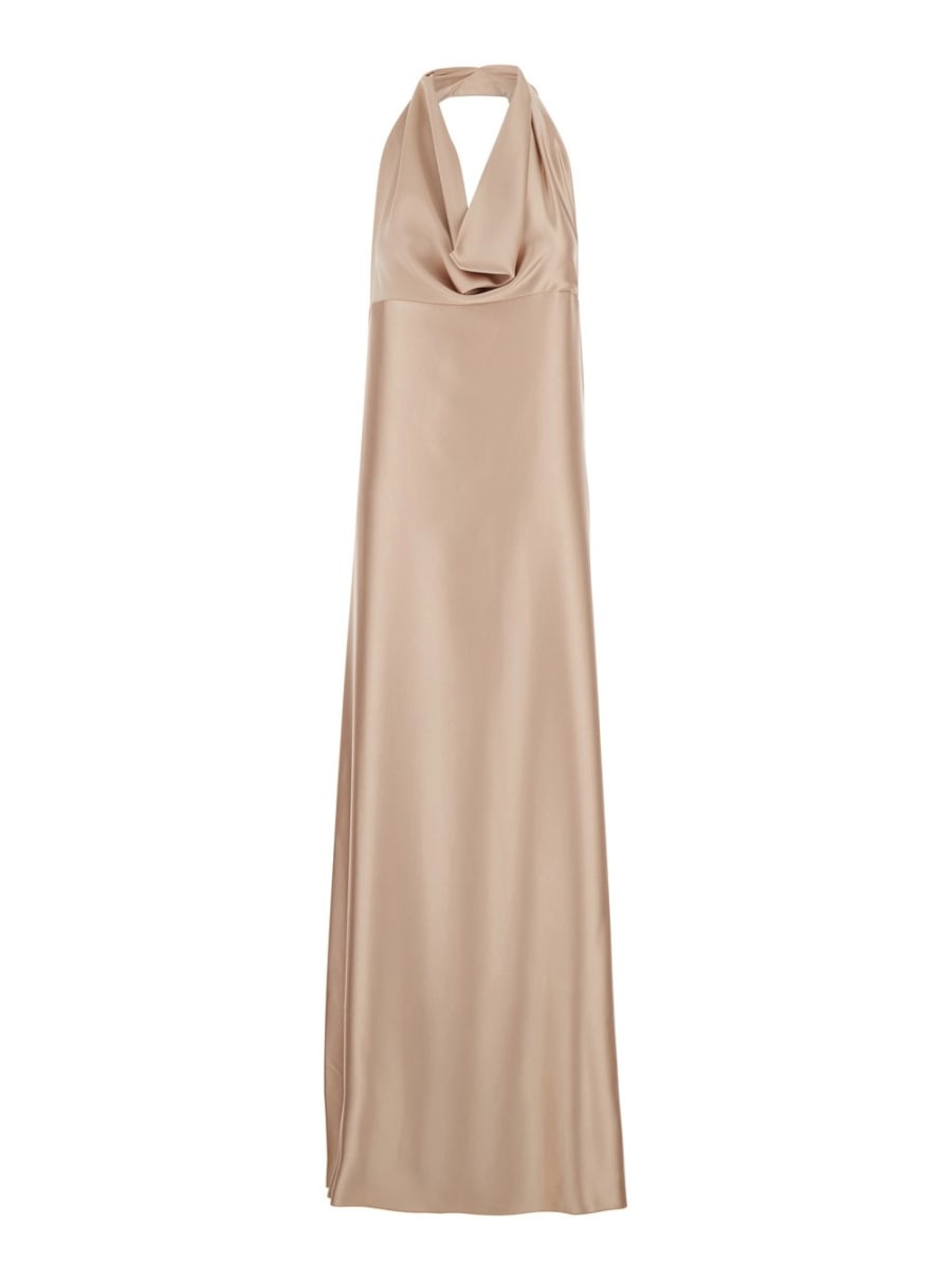 Leplain Abito lungo con scollo all'americana e schiena scoperta in tessuto Beige donna