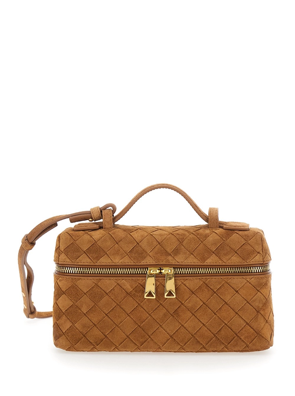 Bottega Veneta Borsa a Tracolla 'Bang Bang' con Tracolla Removibile e Motivo Intrecciato in Pelle Scamosciata Marrone Donna
