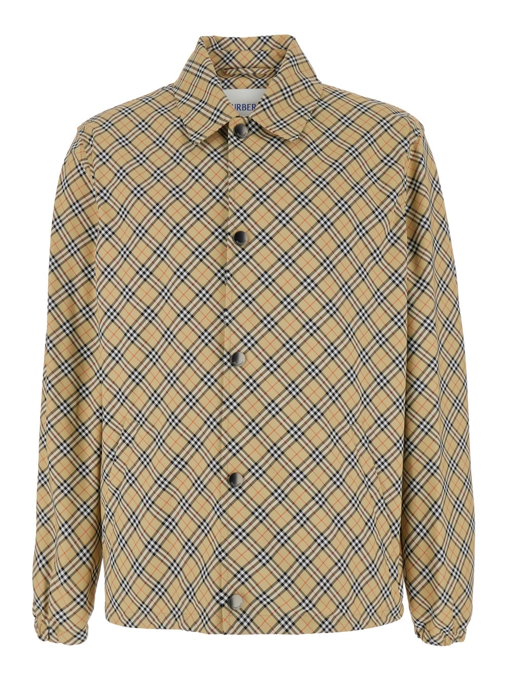 Burberry Giubbotto 'Slindon' con Colletto Classico e Motivo Check All-Over in Tessuto Tecnico Beige Uomo
