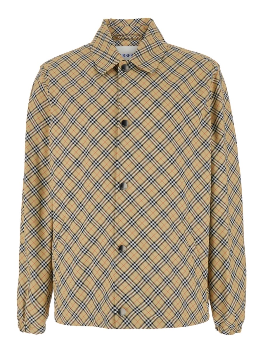Burberry Giubbotto 'Slindon' con Colletto Classico e Motivo Check All-Over in Tessuto Tecnico Beige Uomo