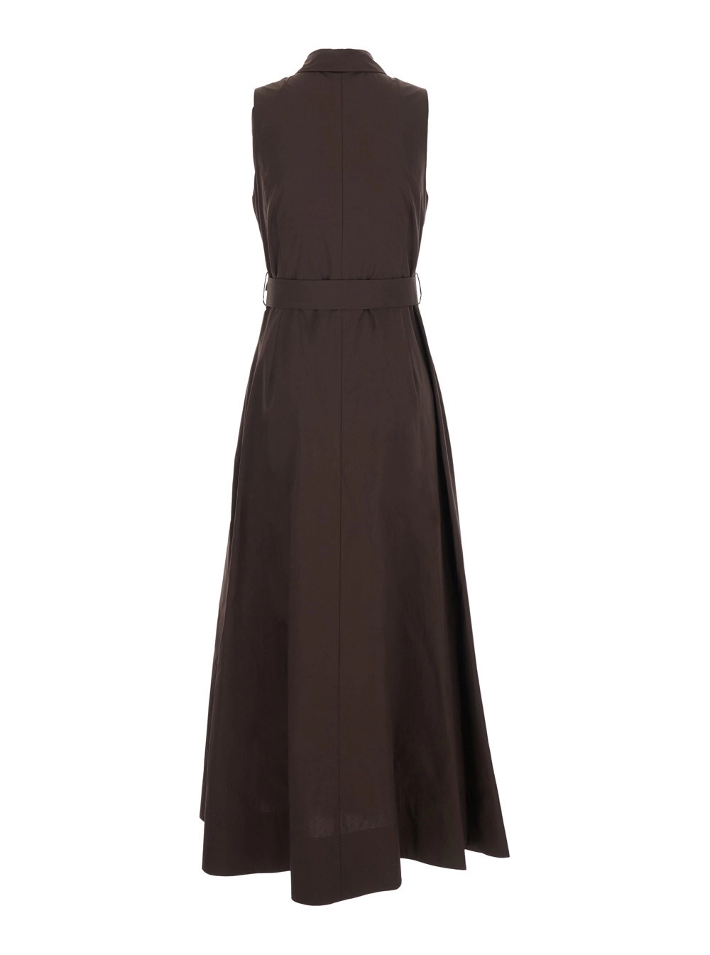 P.A.R.O.S.H. Abito Lungo Smanicato con Cintura sul Fronte e Colletto Classico in Cotone Marrone Donna, view 2