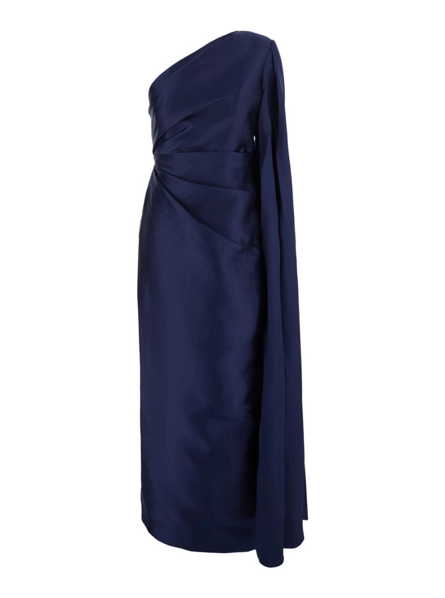 Solace london Abito Lungo 'VEYA MAXI DRESS' Blu con Scollo a V e Maniche Lunghe in Poliestere Donna