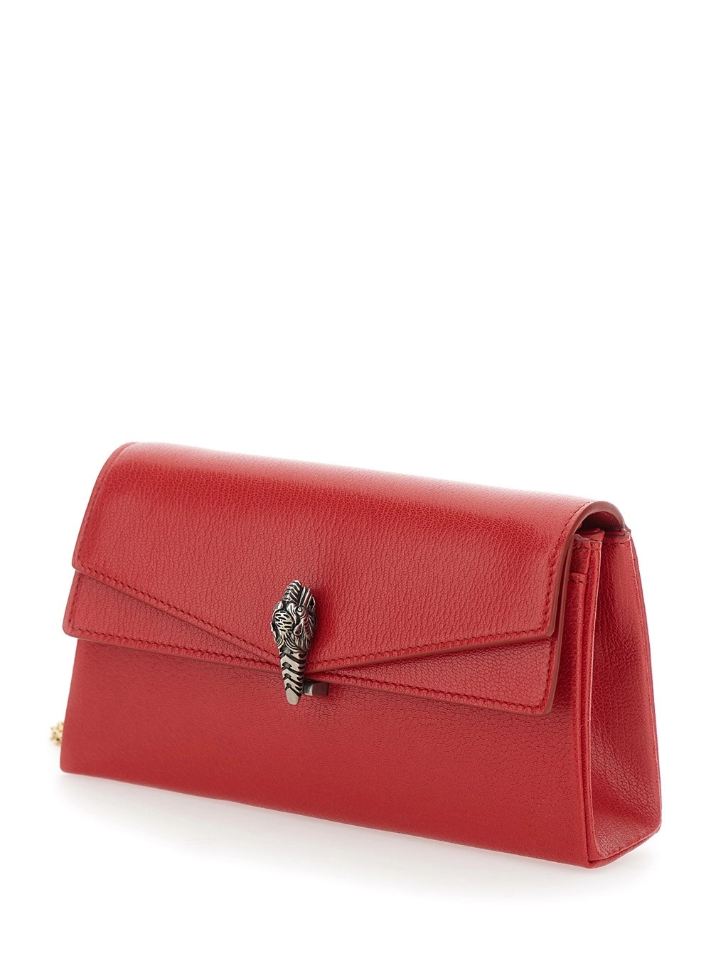 Gucci Borsa a Spalla 'Dyonisus' Piccola con Tracolla a Catena Removibile e Placca sul Fronte in Pelle Rossa Donna, view 2