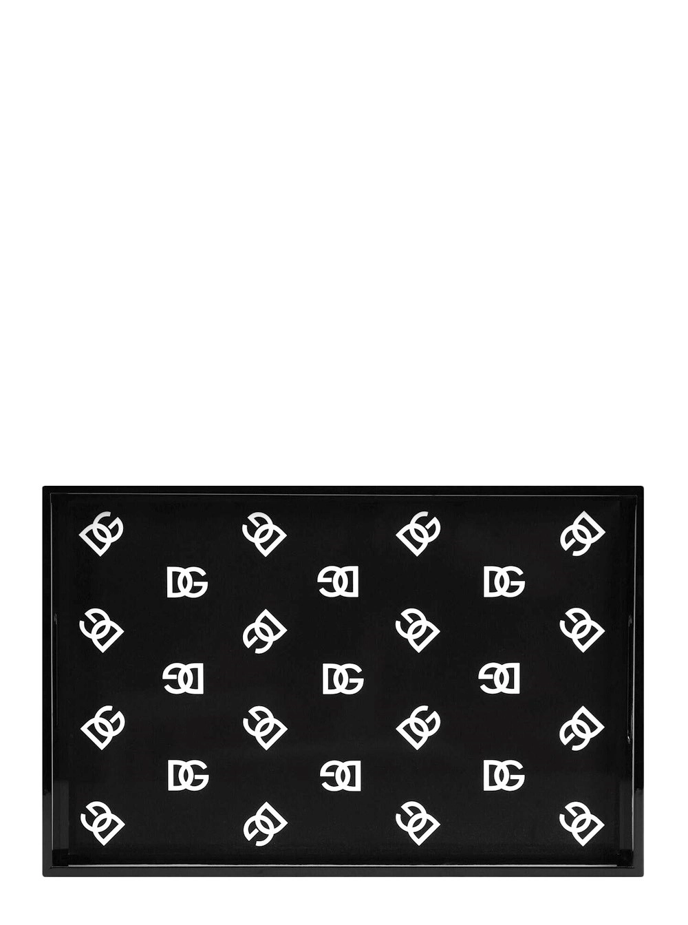 Dolce & gabbana casa Vassoio Rettangolare con Stampa Logo All-Over in Legno Laccato Nero e Nero Unisex