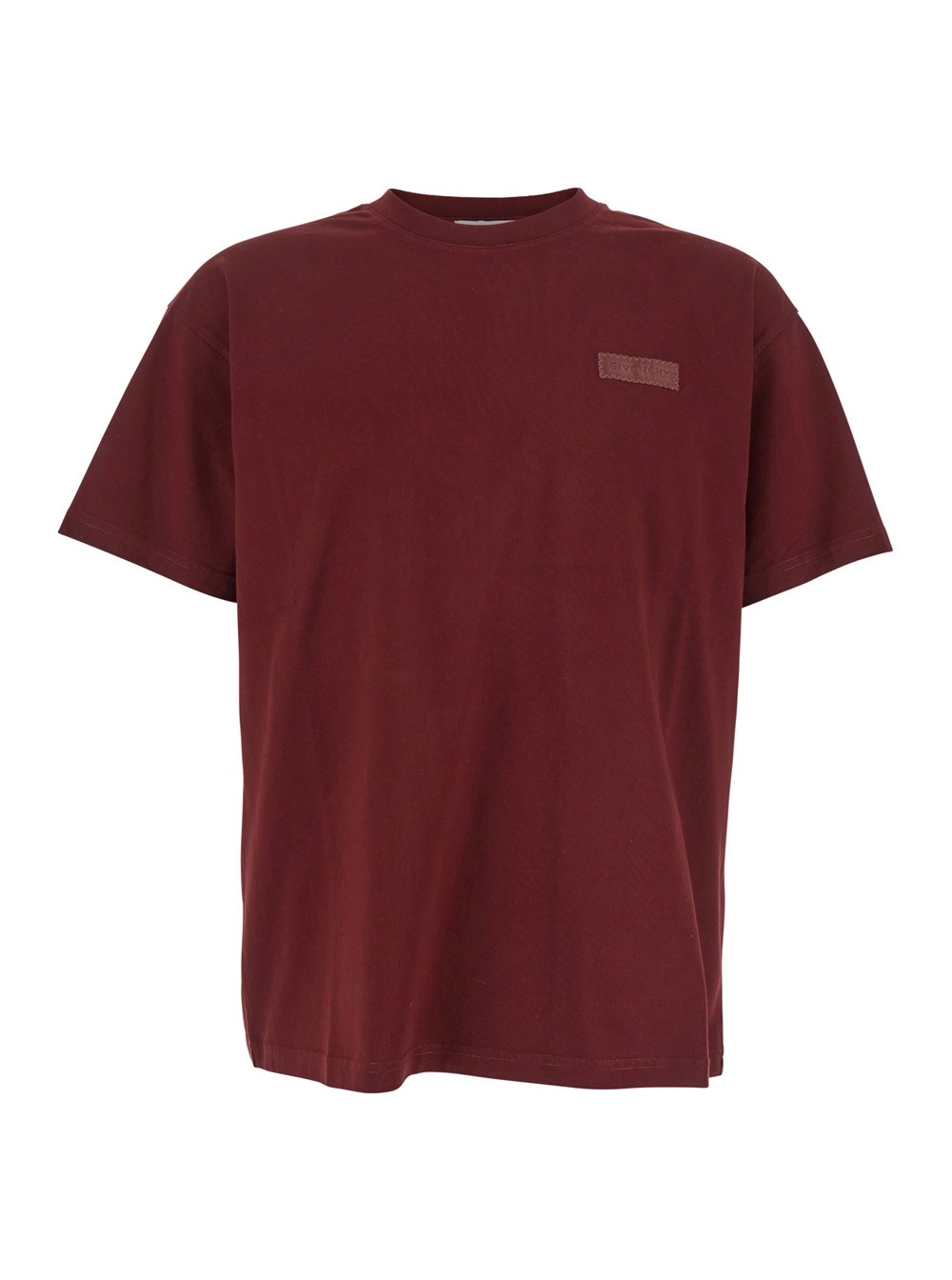 Givenchy T-Shirt Bordeaux con Patch Logo sul Petto in Cotone Uomo