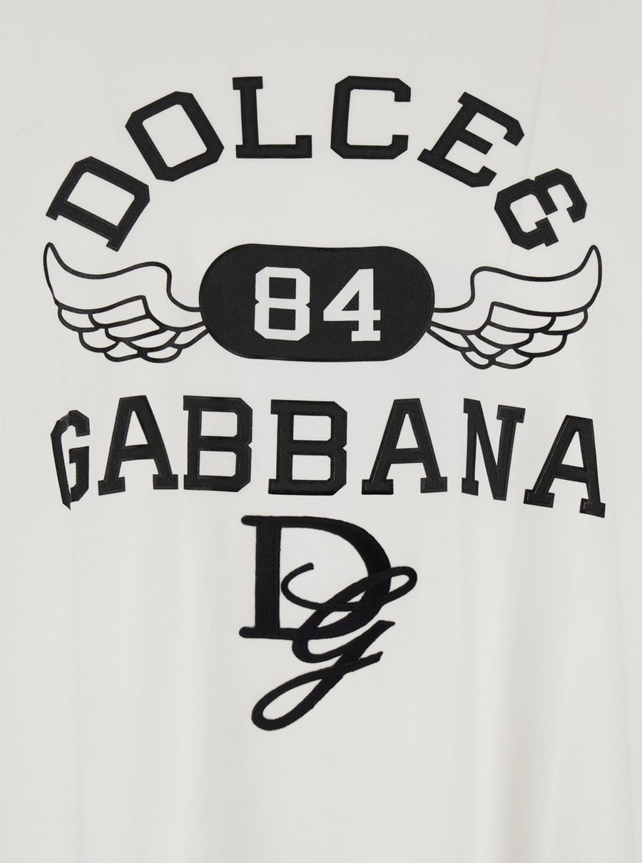 Dolce & Gabbana T-Shirt Oversize con Maxi Logo sul Fronte in Cotone Bianca Uomo, view 3
