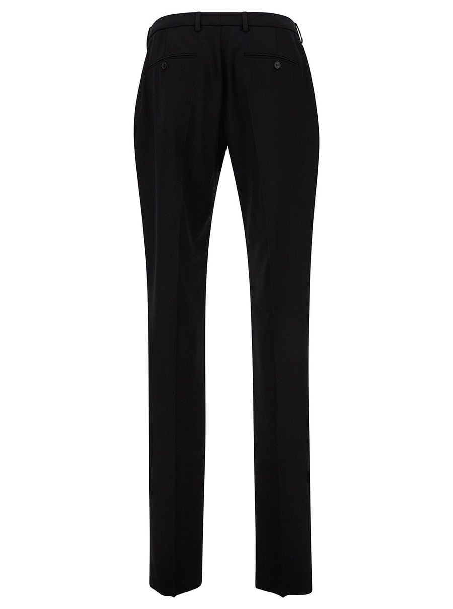 Saint Laurent Pantaloni Sartoriali con Pinces sul Fronte in Lana Nera Uomo, view 2