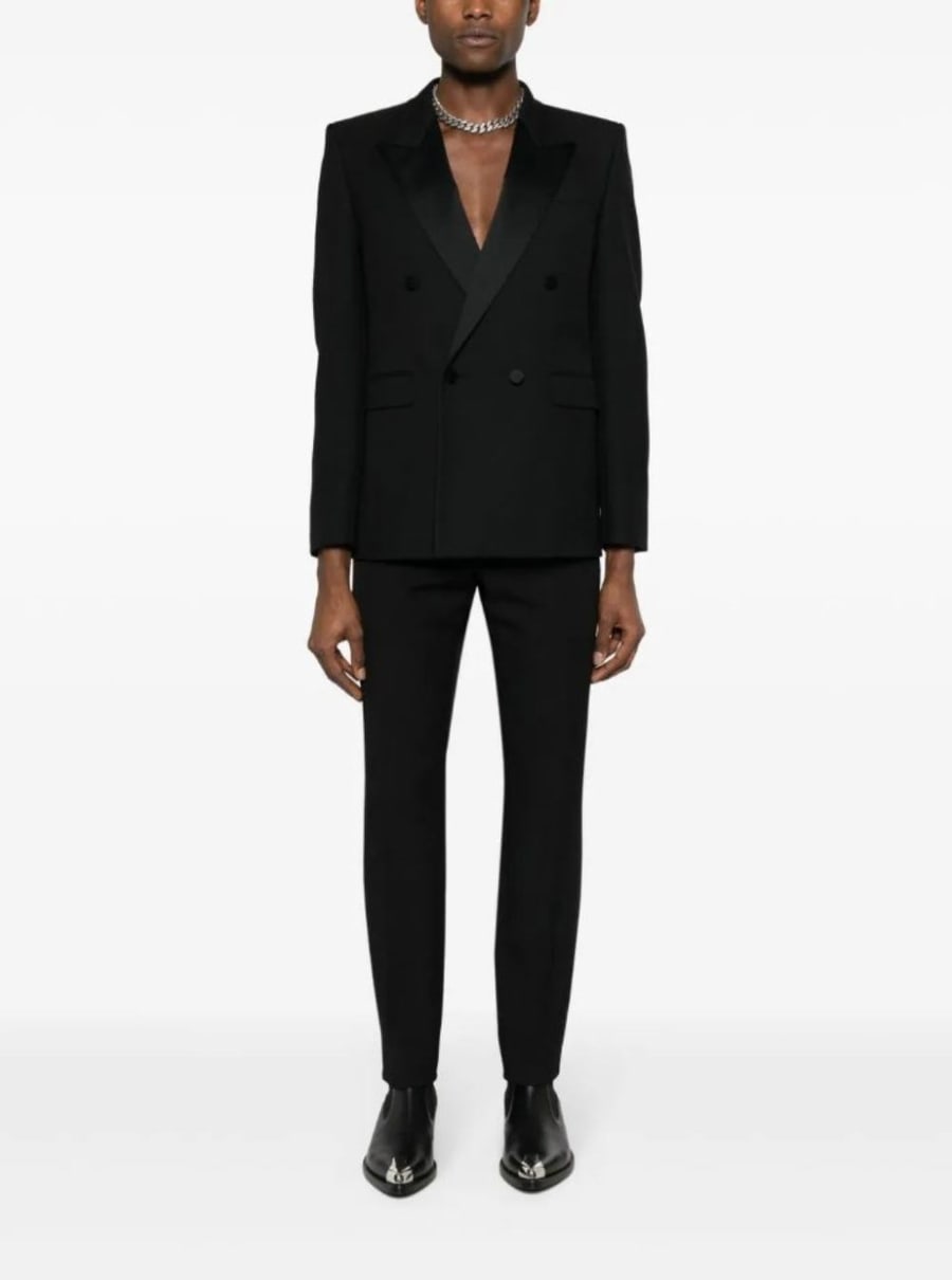 Saint Laurent Pantaloni Sartoriali con Pinces sul Fronte in Lana Nera Uomo, view 4