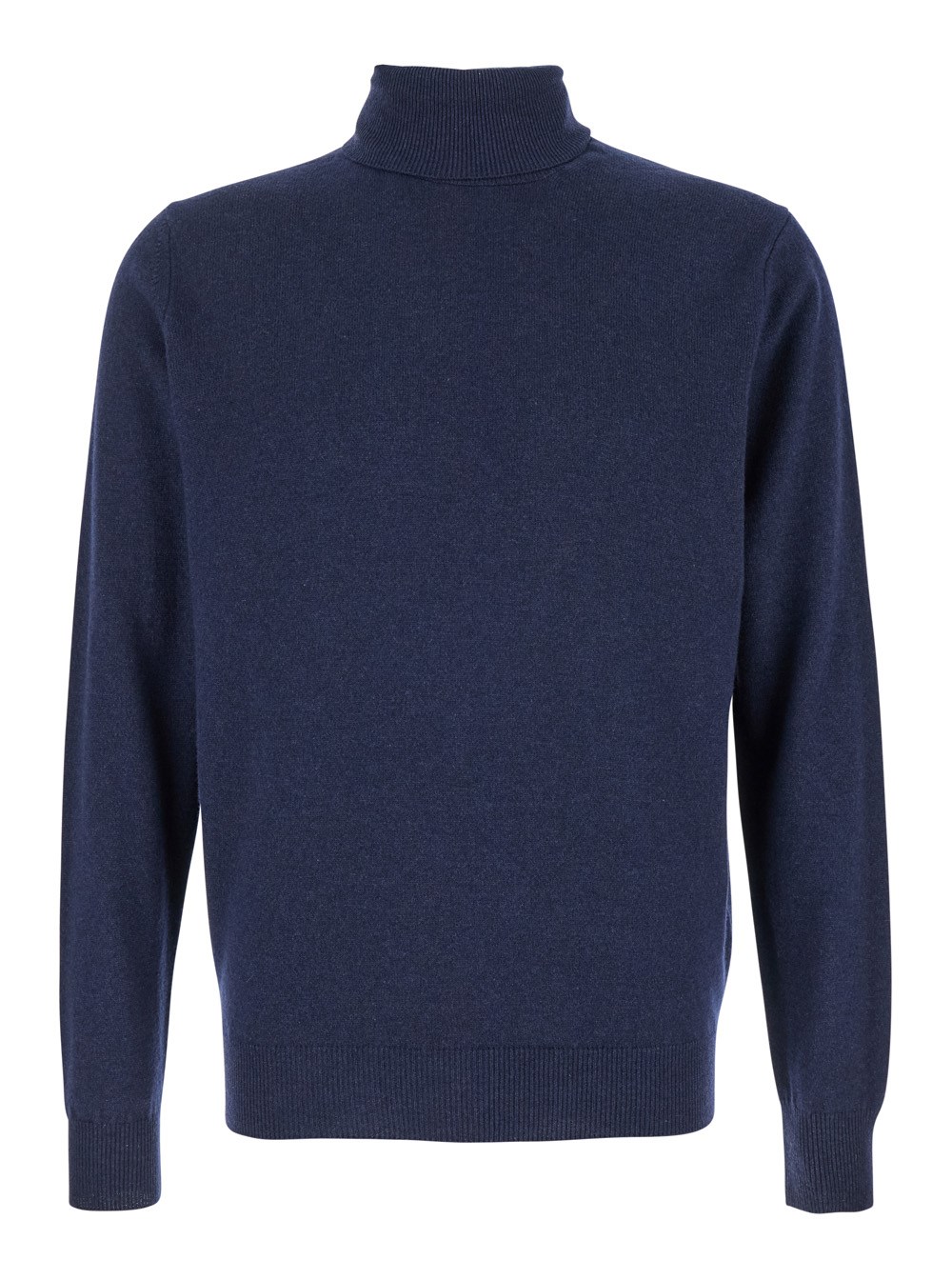 Leplain Maglia a Collo Alto con maniche lunghe in misto lana merino e seta blu uomo