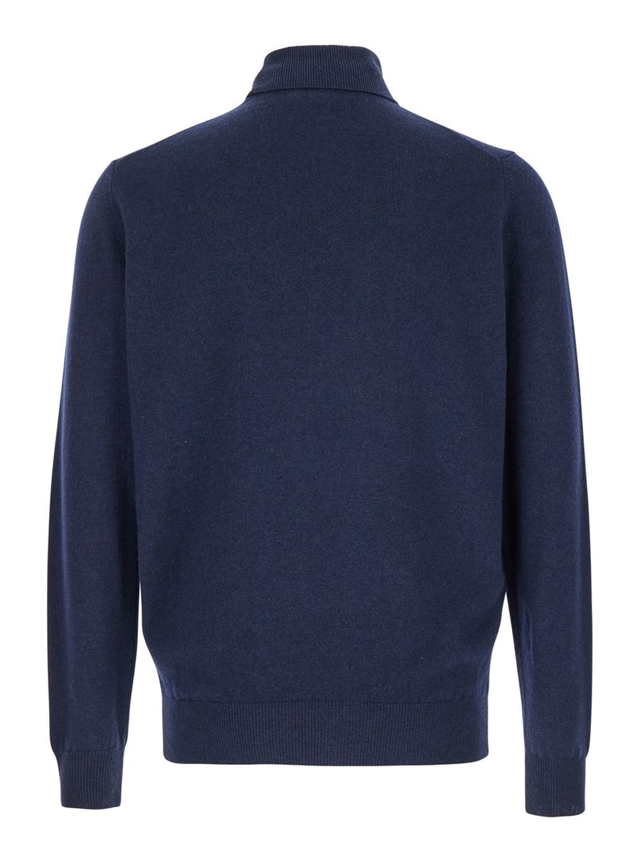 Leplain Maglia a Collo Alto con maniche lunghe in misto lana merino e seta blu uomo, view 2