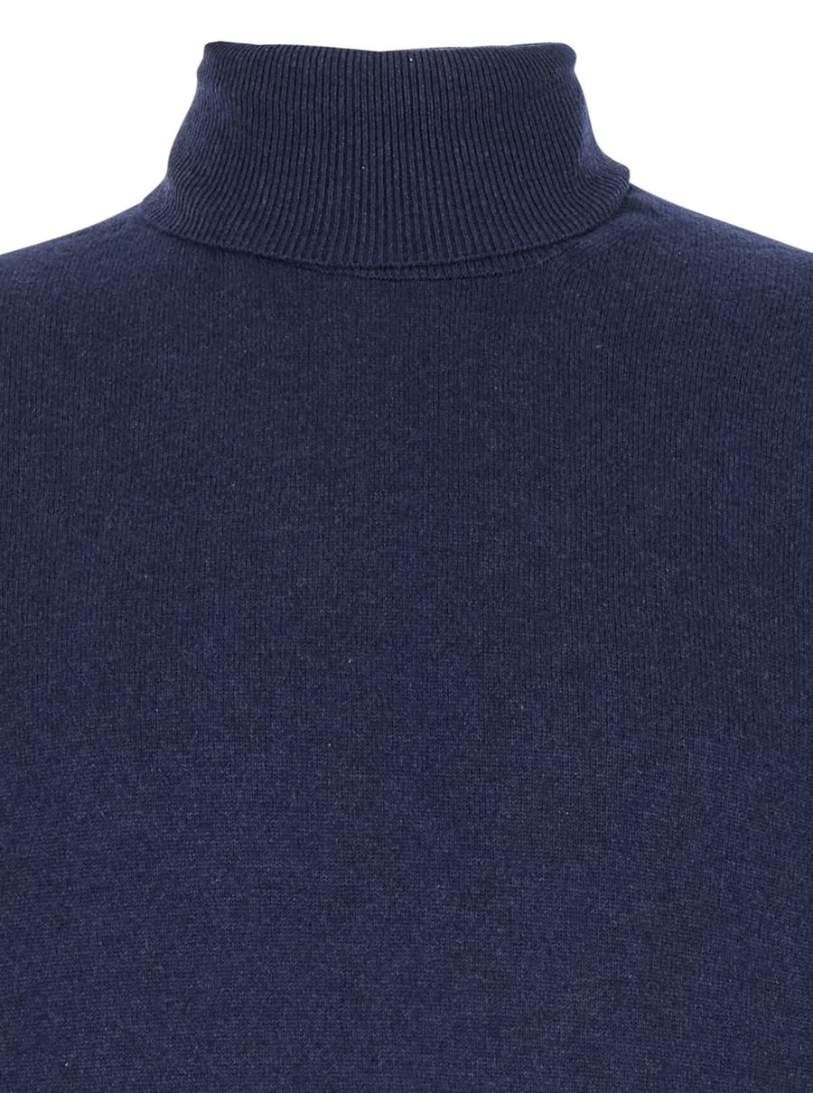 Leplain Maglia a Collo Alto con maniche lunghe in misto lana merino e seta blu uomo, view 3