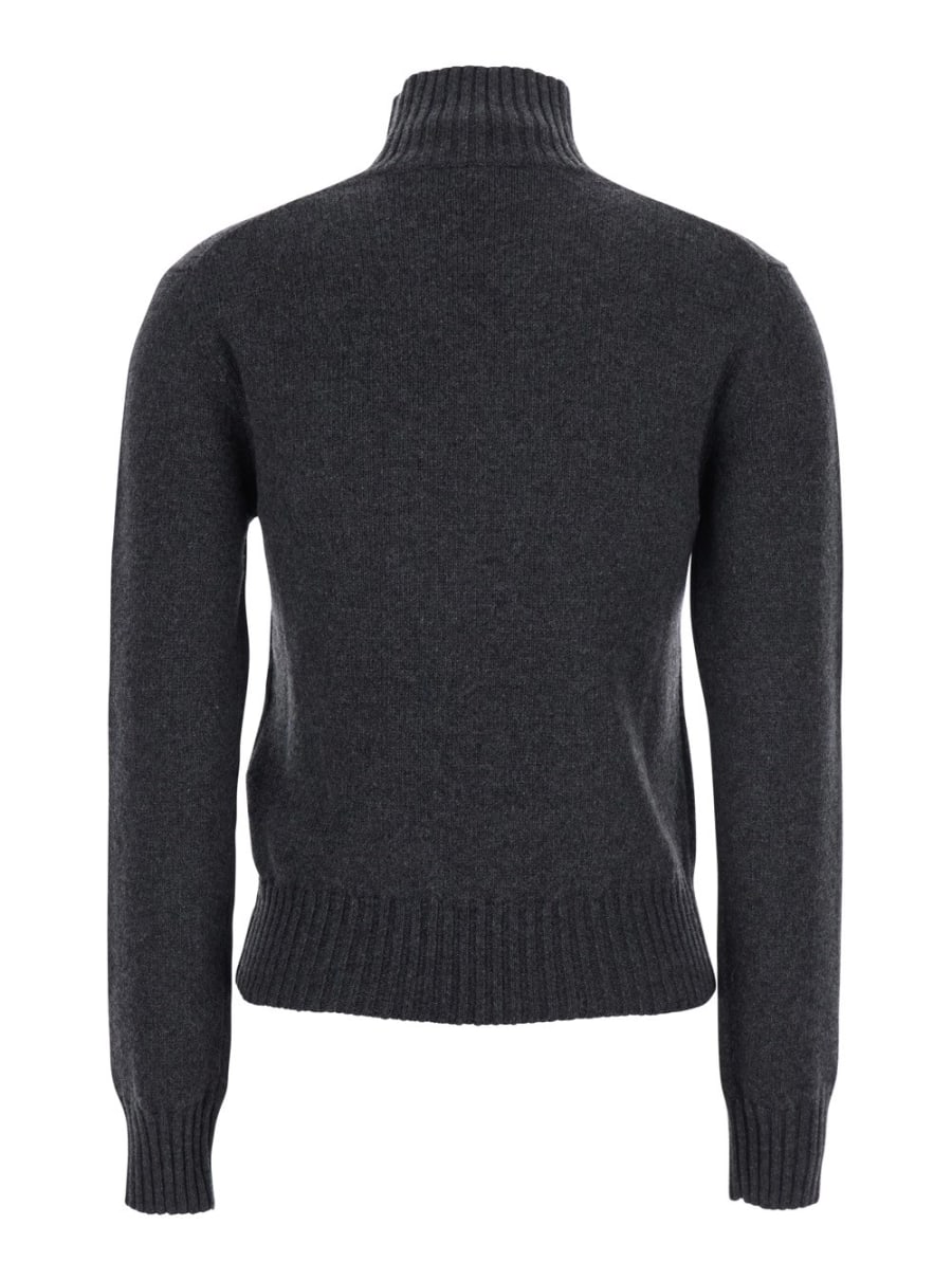 AMI Paris Maglione a Collo Alto con Rifiniture a Coste in Cashmere Grigio Donna, view 2