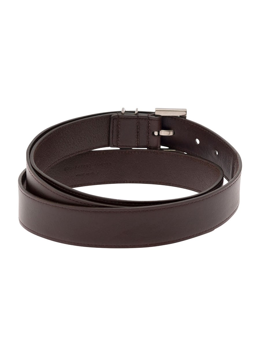 Saint Laurent Cintura 'Cassandre' con Dettaglio Logo in Pelle Marrone Uomo, view 3