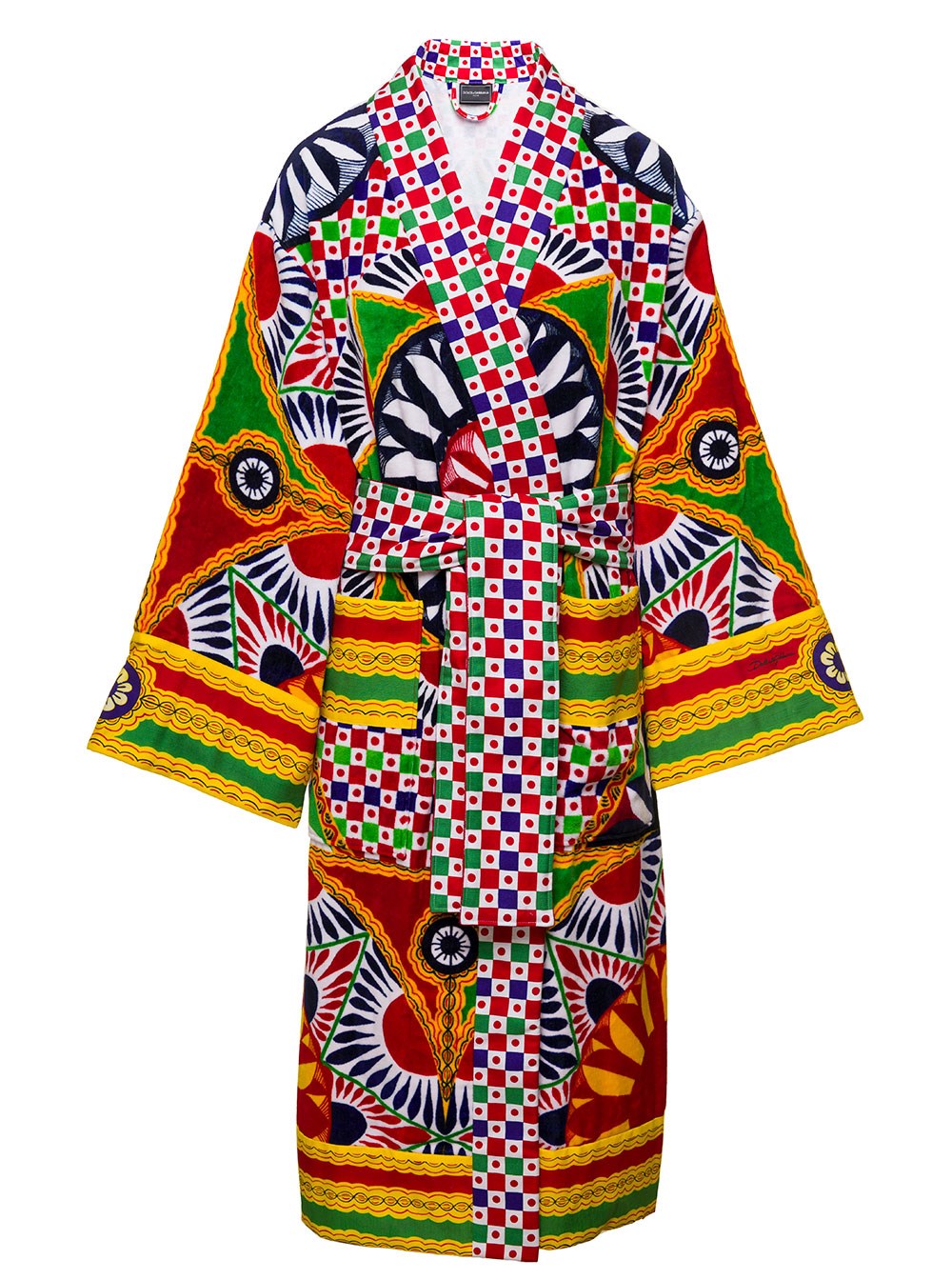 Dolce & gabbana casa Accappatoio a Kimono con Stampa Carretto Siciliano All-Over e Cintura in Cotone Multicolor Donna