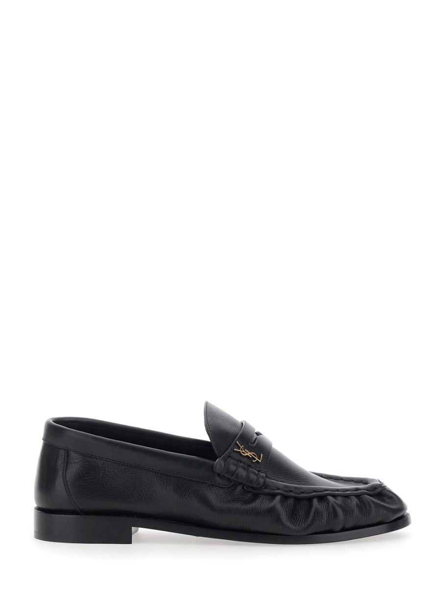 Saint Laurent Mocassini 'Le Loafer' con punta arrotondata e placca Cassandre in Pelle Neri Donna