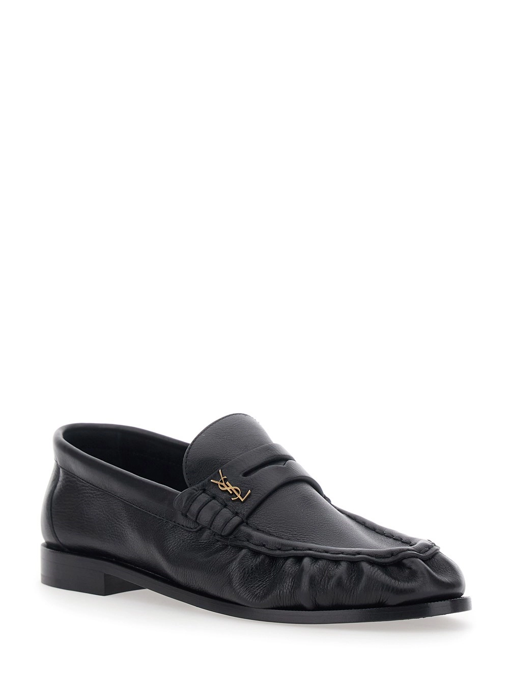 Saint Laurent Mocassini 'Le Loafer' con punta arrotondata e placca Cassandre in Pelle Neri Donna, view 2