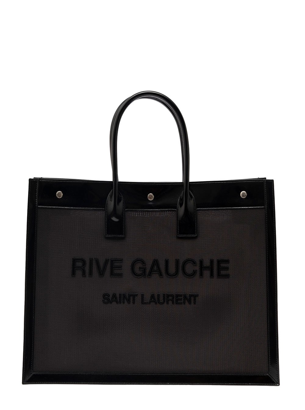Saint Laurent Borsa Tote con Logo Rive Gauche Tono su Tono in Raphia Nera Donna