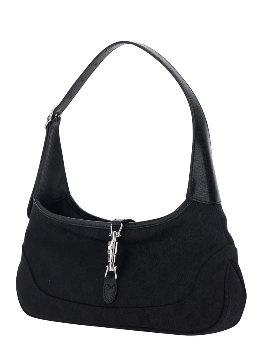 Gucci Borsa a Spalla 'Jackie' con Tracolla e Chiusura sul Fronte in Tessuto GG Nera Donna, view 2